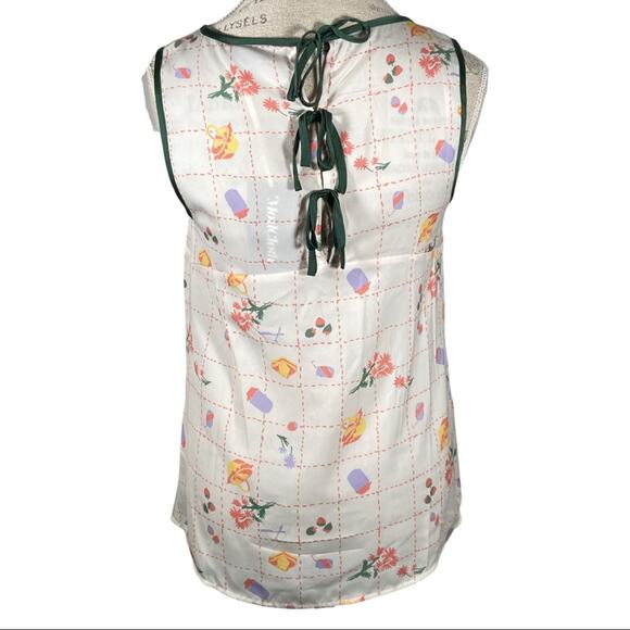 Modcloth Picnic Print 3 Tie Keyhole Sleeveless Blouse Size Small Picnic Food NWT - Picture 4 of 10